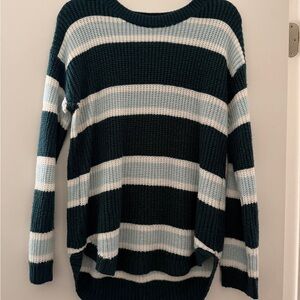 SO Cozy Striped Chunky Knit Sweater Blue Green Oversized Pullover Size L